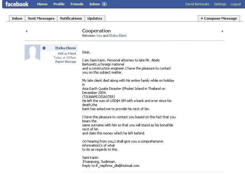 Facebook nigerian spam