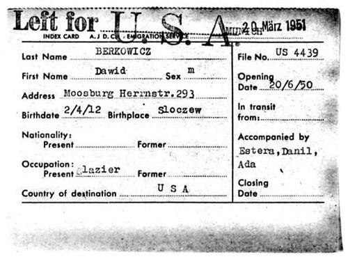 David berkowicz emigration 1951